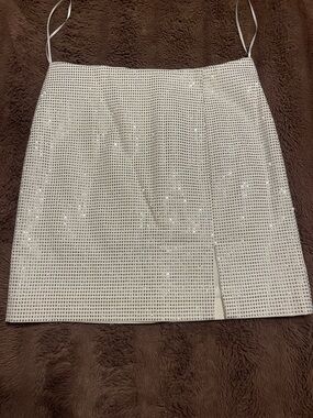 White Rhinestone mini skirt